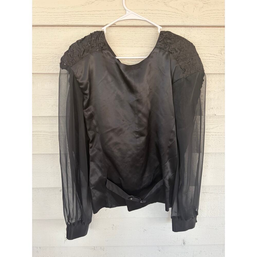 Jeffrey & Dara Black Beaded Evening Jacket Sheer Sleeves Size 16 - Picture 6 of 6